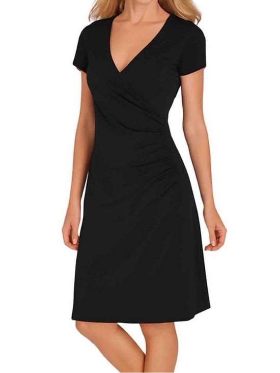 Soft Surroundings Dresses & Skirts - Soft Surroundings Black Faux Wrap Ruched Knit Dress